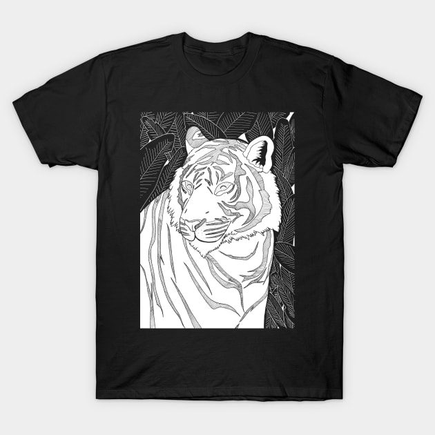 Tiger in the jungle (Black and white) T-Shirt by Swadeillustrations